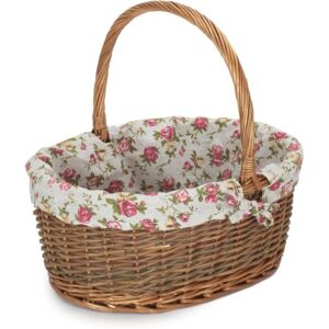 Red Hamper Oval Unpeeled Willow Shopping Basket With Garden Rose Lining - Large Red Hamper Oval Unpeeled Willow Shopping Basket With Garden Rose Lining - Large