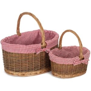 Red Hamper Red Checked Lined Country Oval Wicker Shopping Basket - Set of 2 Red Hamper Red Checked Lined Country Oval Wicker Shopping Basket - Set of 2