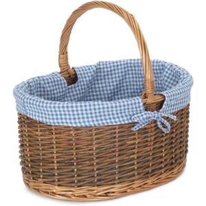Red Hamper Blue Checked Lined Country Oval Wicker Shopping Basket - Large Red Hamper Blue Checked Lined Country Oval Wicker Shopping Basket - Large