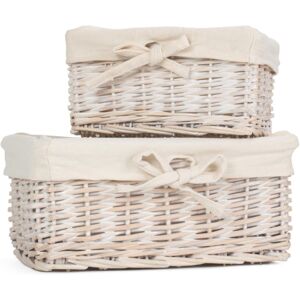 Red Hamper Set of 2 White Wash Finish Cotton Lined Willow Tray Red Hamper Set of 2 White Wash Finish Cotton Lined Willow Tray