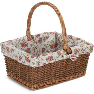 Red Hamper Rectangular Unpeeled Willow Shopping Basket With Garden Rose Lining - Medium Red Hamper Rectangular Unpeeled Willow Shopping Basket With Garden Rose Lining - Medium