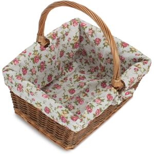 Red Hamper Rectangular Unpeeled Willow Shopping Basket With Garden Rose Lining - Small Red Hamper Rectangular Unpeeled Willow Shopping Basket With Garden Rose Lining - Small