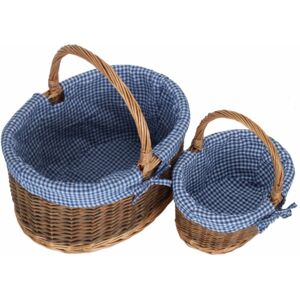 Red Hamper Blue Checked Lined Country Oval Wicker Shopping Basket - Set of 2 Red Hamper Blue Checked Lined Country Oval Wicker Shopping Basket - Set of 2