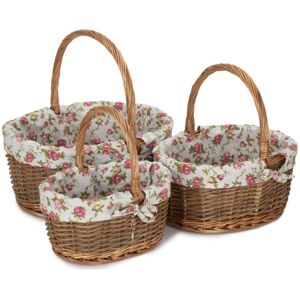 Red Hamper Oval Unpeeled Willow Shopping Basket With Garden Rose Lining - Set of 3 Red Hamper Oval Unpeeled Willow Shopping Basket With Garden Rose Lining - Set of 3