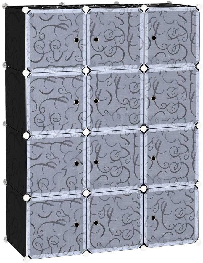 MHSTAR UK LTD HOMCOM Portable Wardrobe for Bedroom, 12 Cube Closet with 2 Hanging Rails, Modular Storage Cabinet, Plastic Armoire for Space Saving, White and Black