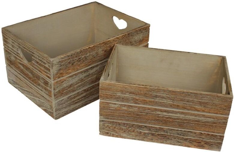Red Hamper Oak Effect Heart Cut Handle Wooden Storage Crate