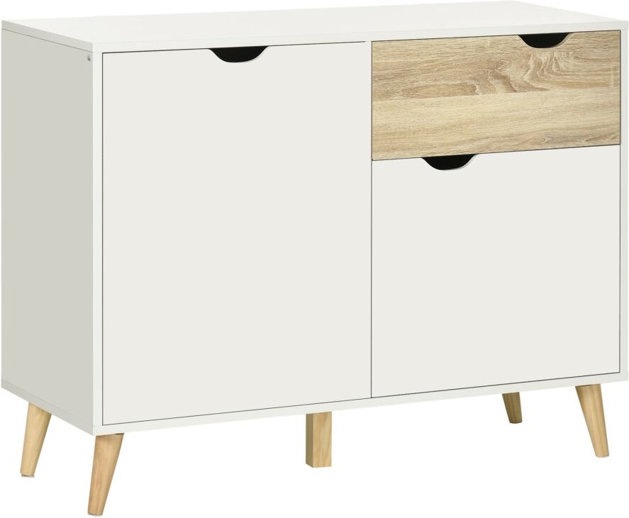 MHSTAR UK LTD HOMCOM Modern Sideboard Storage Cabinet, Free Standing Accent Cupboard with Drawer, 2 Doors for Bedroom, Living Room, Hallway, White