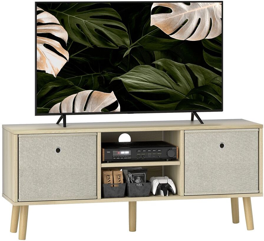 MHSTAR UK LTD HOMCOM TV Cabinet Stand Unit for TVs up to 50" Flat Screen with Foldable Drawers and Shelves, Entertainment Centre for Living Room, Bedroom Nature Woo