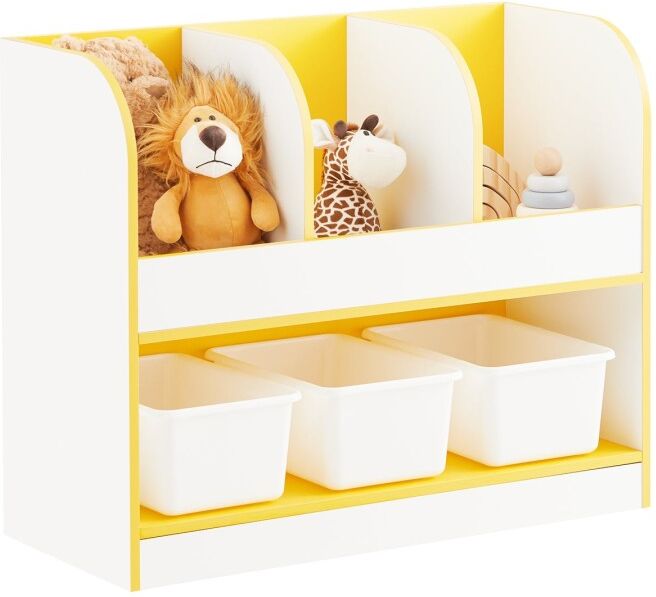 SoBuy Commercial GmbH SoBuy KMB107-G, Children Kids Bookcase Bookshelf Toy Shelf Storage Shelf with 3 Plastic Boxes, Gold