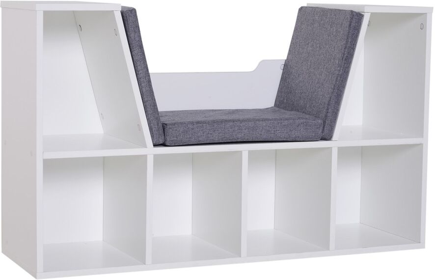 MHSTAR UK LTD HOMCOM Bookcase Storage Shelf with Cushioned Reading Seat, Cube Bookshelf Organizer for Bedroom Living Room, White