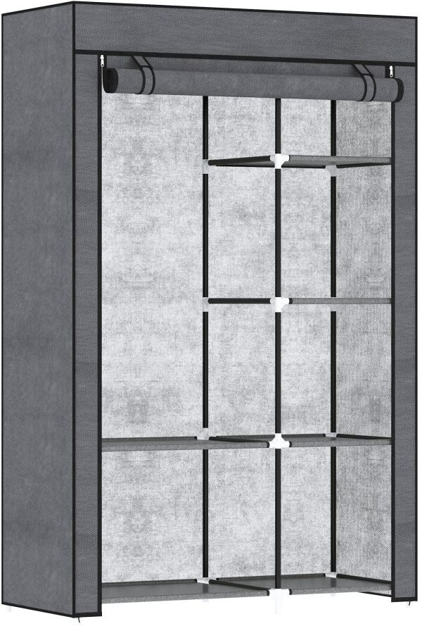 MHSTAR UK LTD HOMCOM Fabric Wardrobe, Portable Wardrobe with 6 Shelves, 1 Hanging Rail, Foldable Closets, 103 x 43 x 162.5 cm, Dark Grey
