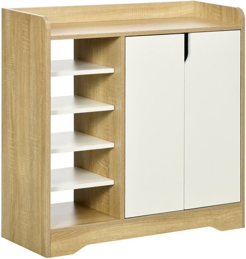 MHSTAR UK LTD HOMCOM Shoe Cabinet with 4-tier Double Door Cupboard and 5-tier Open Shelves, 13 Pair Shoe Storage Organizer with Removable Shelves for Entryway, Hall
