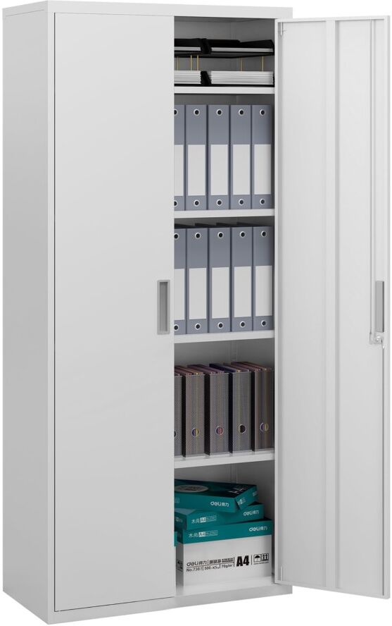 MHSTAR UK LTD HOMCOM 5-Tier Office Storage Cupboard, Metal Cabinet with 2 Doors and 4 Adjustable Shelves, Lockable File Cabinet for Home Office, Garage, White