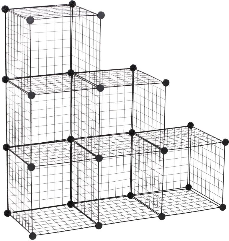 MHSTAR UK LTD HOMCOM DIY 6 Cube Metal Wire Rack Interlocking Storage Cabinet Living Room Organiser Display Shelves Black