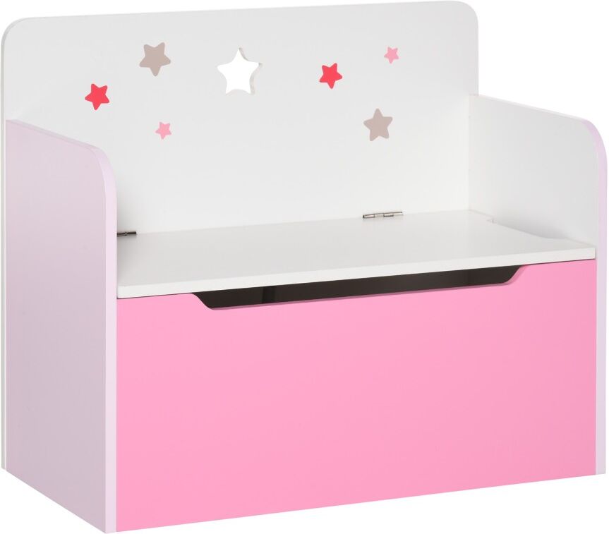 MHSTAR UK LTD HOMCOM Kids Wooden Toy Box Children Storage Chest Bench Organiser Safety Hinge Bedroom Playroom Furniture Pink