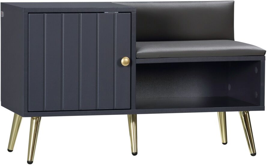 MHSTAR UK LTD HOMCOM Upholstered Entryway Shoe Bench with Storage Cabinet Open Shelf Grey