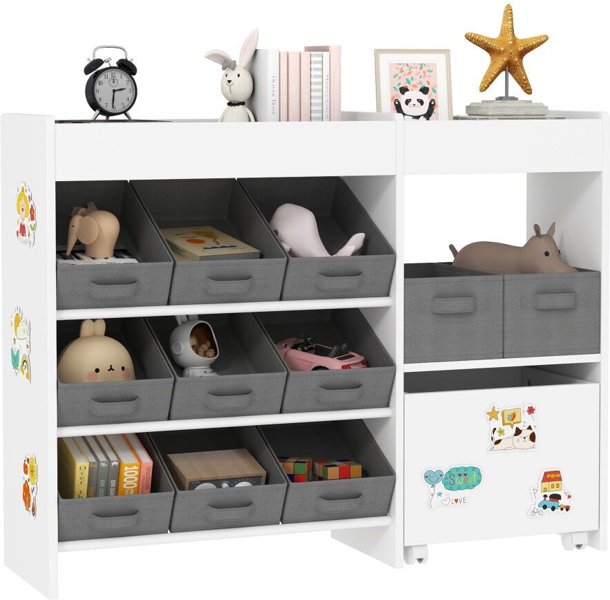 MHSTAR UK LTD AIYAPLAY Kids Toy Storage Unit, Children Toy Box Organiser with 11 Fabric Bins, Cabinet, Top Shelves, 3 Stickers, Kids Storage Unit Bookshelf for Nurs