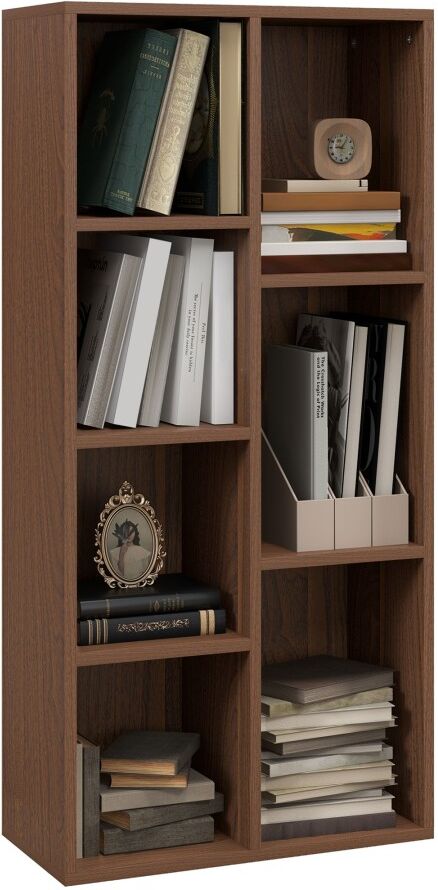 MHSTAR UK LTD HOMCOM Bookcase Industrial Bookshelf Free Standing Display Cabinet Cube Storage Unit for Home Office Living Room Study Walnut