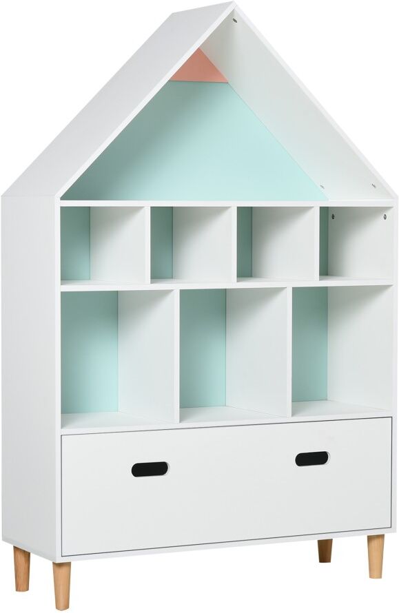 MHSTAR UK LTD HOMCOM Kids Wooden Bookshelf Chest and Toy Storage Unit w/ Drawer, Children's Bookcase Organizer Cabinet Blue/Pink