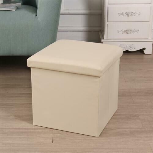 MantraRaj Infotech LTD. MantraRaj Ottomans Storage Boxes Leather Chair Pouffe and Footstools Cube Foot Rest Stool Chest Box Folding Bedroom Organizer Space Saving (Black, Sin