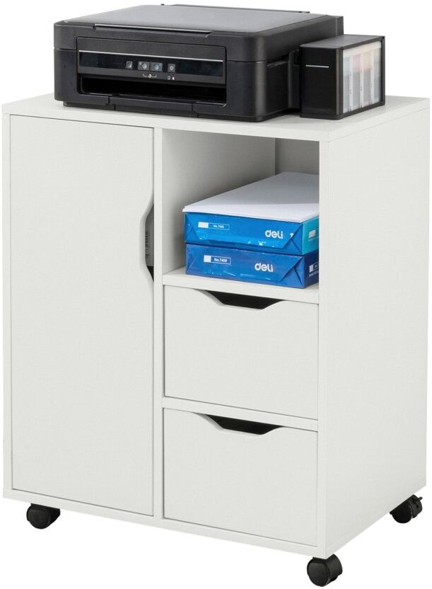 SoBuy Commercial GmbH Sobuy FBT105-W, Home Office File Cabinet Printer Stand, Storage Cabinet on Wheels, White