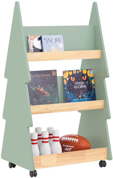 SoBuy Commercial GmbH SoBuy KMB99-H-GR, Tree Shaped 3 Tiers Children Kids Bookcase Bookshelf Storage Shelf on Wheels, Green