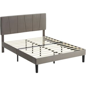 MHSTAR UK LTD HOMCOM King Size Bed Frame with 5-Level Adjustable Velvet Upholstered Headboard, Wooden Slats Mattress Foundation, No Box Spring Needed, Grey