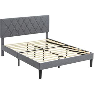MHSTAR UK LTD HOMCOM King Size Bed Frame with 5-Level Adjustable Linen Upholstered Headboard, Wooden Slats Mattress Foundation, No Box Spring Needed, Grey