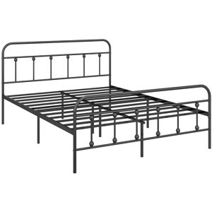 MHSTAR UK LTD HOMCOM 5ft King Bed Frame with Underbed Storage, Metal Platform Bed frame with Tall Headboard, Footboard and Steel Slat Support, No Box Spring Needed,