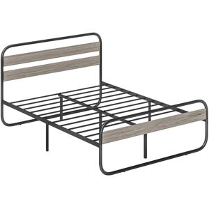MHSTAR UK LTD HOMCOM 4ft6 Double Bed Frame, Industrial Style Metal Platform Bed Frame with Under Bed Storage, No Box Spring Needed, Easy Assembly, Grey