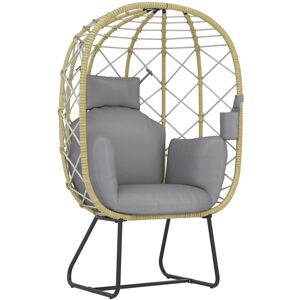 MHSTAR UK LTD Outsunny Rattan Egg Chair Outdoor Indoor Wicker Chair with Thickened Cushion and Headrest, Standing Garden Egg Chair with Cup Holder, Metal Frame for