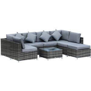 MHSTAR UK LTD Outsunny 8 Pieces PE Rattan Corner Sofa Set with Thick Cushions, Aluminium Outdoor Rattan Garden Furniture Set with Glass Top Table, No Assembly Requi