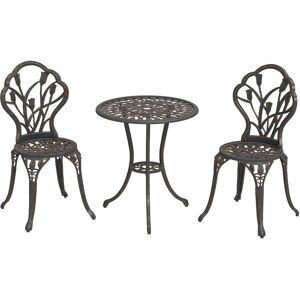 MHSTAR UK LTD Outsunny 3 Piece Patio Bistro Set for 2, Outdoor Aluminium Garden Table and Chairs with Umbrella Hole for Balcony, Bronze Tone