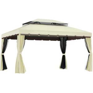 MHSTAR UK LTD Outsunny 4 x 3 m Aluminum Garden Gazebo, Double Roof Outdoor Gazebo Canopy Shelter with Netting & Curtains for Garden, Lawn, Backyard and Deck, Cream