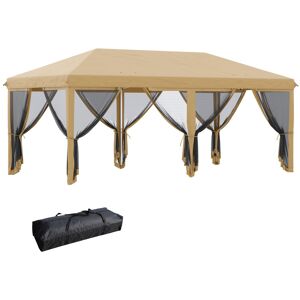 MHSTAR UK LTD Outsunny 6 x 3(m) Pop Up Gazebo, Outdoor Canopy Shelter, Marquee Party Wedding Tent with 6 Mesh Walls and Carry Bag, Beige