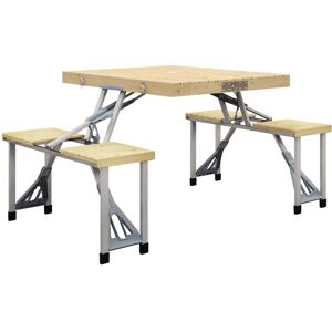 MHSTAR UK LTD Outsunny Folding Picnic Table with Seats and Umbrella Hole, Aluminium Frame Portable Camping Table and Chairs Set, for Patio, Yard, Porch and Garden