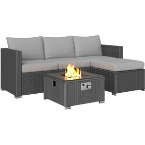 MHSTAR UK LTD Outsunny 5 Piece Rattan Garden Furniture Set with Gas Fire Pit Table, 4 Seater Outdoor Sectional Sofa Set with Footstool and Removable Cushions, Modul