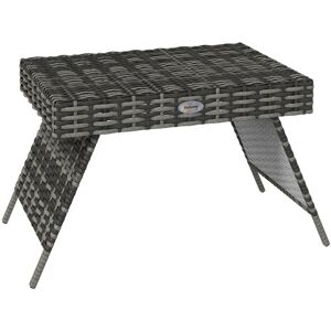 MHSTAR UK LTD Outsunny Foldable Outdoor Coffee Table, Metal Frame Rattan Side Table, Coffee Table Side Table for Lawn, Garden, Mixed Grey