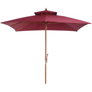 MHSTAR UK LTD Outsunny 3 x 3(M) Garden Parasol Umbrella Sunshade, Outdoor Wooden Parasol with Double Tier Canopy, Wine Red