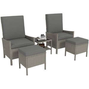 MHSTAR UK LTD Outsunny 5 Piece Rattan Garden Furniture Set, Wicker Outdoor Furniture with 2 Armchairs, 2 Footstools and Glass Top Coffee Table with Shelf, Cushions
