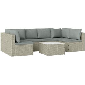 MHSTAR UK LTD Outsunny 7 Pieces Rattan Garden Furniture Set, 6 Seater Garden Corner Sofa with Wide Seat, Cushions and Glass Top Table, Sectional Outdoor Furniture C