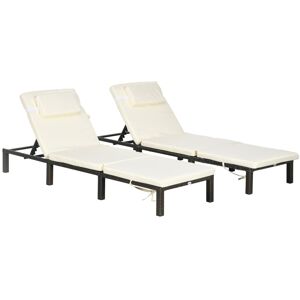 MHSTAR UK LTD Outsunny Rattan Sun Loungers Set of 2 with 5-Level Adjustable Backrest, Wicker Lounge Chairs with Padded Cushion and Headrest for Outdoor, Poolside, G