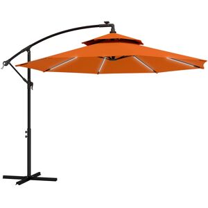 MHSTAR UK LTD Outsunny 3(m) Cantilever Banana Parasol Hanging Umbrella with Double Roof, LED Solar lights, Crank, 8 Ribs and Cross Base for Outdoor, Garden, Patio,