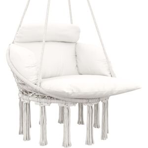 MHSTAR UK LTD Outsunny Hanging Chair Outdoor Hammock Chair with Soft Cushion, Cotton Rope Boho Style Swing Chair, Hanging Garden Swing Seat for Indoor Outdoor, Crea