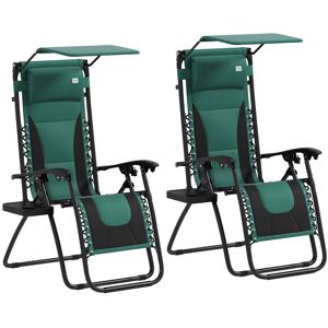 MHSTAR UK LTD Outsunny Zero Gravity Lounger Chair Set of 2, Folding Reclining Patio Chair with Shade Cover, Padded Seat, Cup Holder, Soft Cushion and Headrest for P