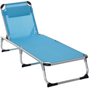 MHSTAR UK LTD Outsunny Foldable Sun Lounger, Reclining Lounge Chair Camping Bed Cot with Pillow 5-Level Adjustable Back Aluminium Frame, Blue