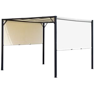 MHSTAR UK LTD Outsunny 3 X 3 Meters Pergola with Retractable Roof, Garden Gazebo with Adjustable Sun Shade Canopy and Steel Frame, Cream
