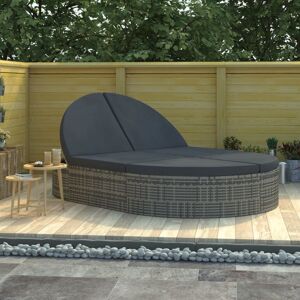 Wallplus Ltd 2-Person Sun Lounger with Cushions Poly Rattan Grey