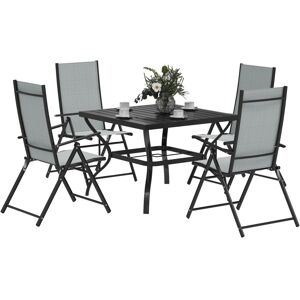 MHSTAR UK LTD Outsunny 5 Pieces Garden Dining Set, 4 Seater Garden Furniture Set with Parasol Hole, Outdoor Dining Set with High Back Folding Chairs and Square Meta