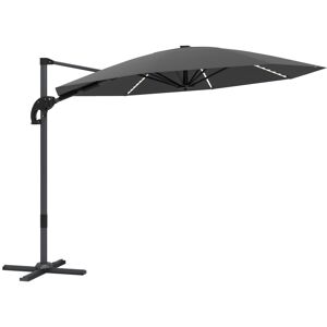 MHSTAR UK LTD Outsunny 3(m) Cantilever Garden Parasol with Solar Powered Lights, Crank Handle & Cross Base, UPF 50+, 360° Rotation, Overhanging Patio Umbrella for